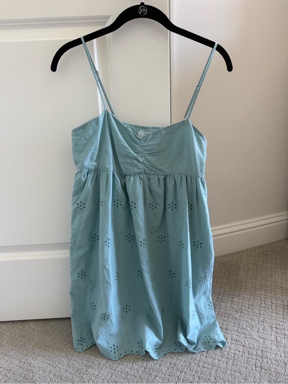 Spaghetti Strap Eyelet Mini Dress in Light Blue